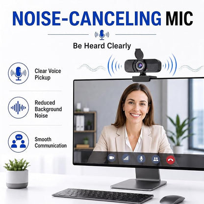 C26 1080P Webcam with Microphone, USB Computer Camera with Privacy Cover, Noise Reducing Mic, Auto Light Correction, 105° Wide Angle, Plug&Play for PC Mac Laptop Zoom Teams Streaming