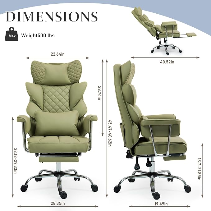 DYHOME 500 lbs Reclining Massage Office Chair with Foot Rest, Kneading Massage Home Office Chairs, High Back Office Desk Chair, Thicker Cushion, Big and Tall Ergonomic Chair for Heavy People, Green