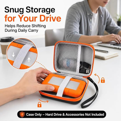 Case Compatible with LaCie Rugged Mini 1TB/ 2TB/ 4TB/ 5TB External Hard Drive Portable HDD, Storage Holder for Hard Drives for Mac and PC Computer & USB 3.0 2.0 Cable SD Cards (Orange)