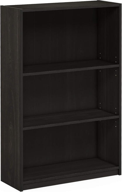 Furinno JAYA Book Shelf, 3-Tier Bookshelf, Bookcase with Adjustable Shelves, 9.5 x 24.5 x 40.3, for Organization and Storage, for Living Room, Bedroom, Home Office, Espresso