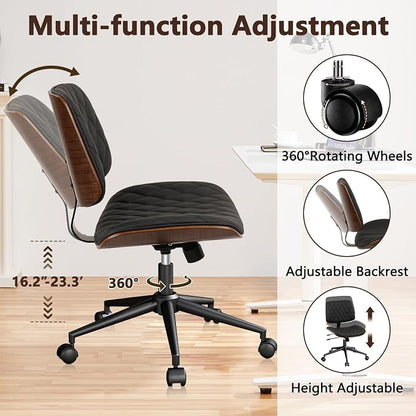 CLATINA Home Office Desk Chair with Wheels, Adjustable Height Armless Office Chair, PU Leather Mid Back 360 Swivel Computer Chair, Modern Walnut Chair for Home, Meeting, Reading Room,Black(4 pk)
