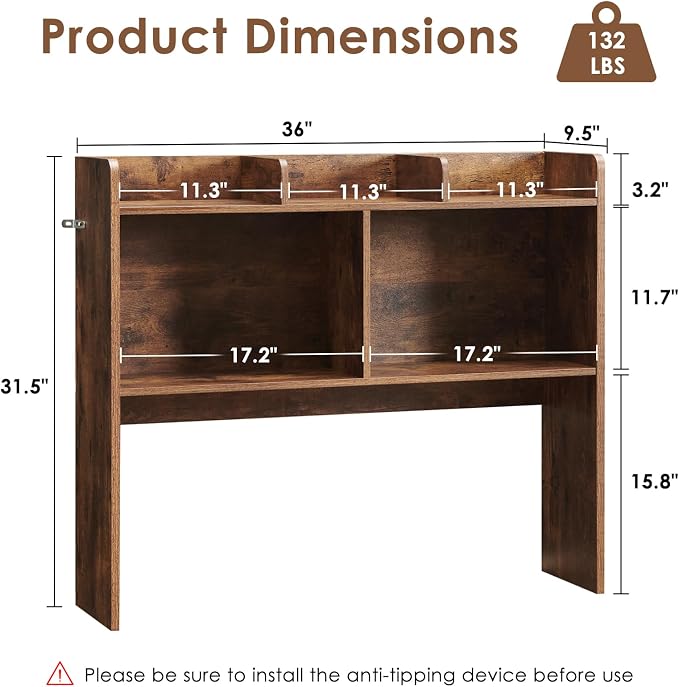 Nromant Desktop Bookshelf, Wooden Desk Storage Hutch with 5 Shelves, 3-Tier Desktop Display Organizer Rack for Office Home (Brown, 5 Shelves B)