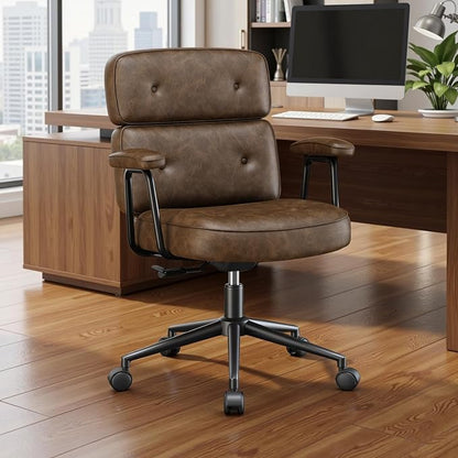 OLIXIS Ergonomic Home Office Desk Chair, PU Leather Computer Chair with Lumbar Support Adjustable Height Rolling Swivel Executive Task Armrests, Modern Brown