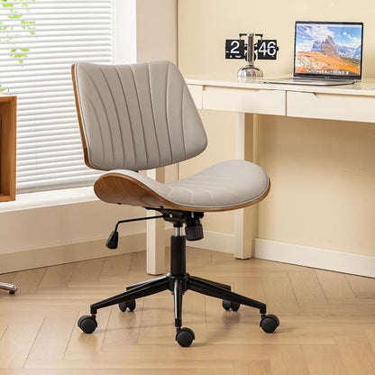 EROMMY Armless Office Desk Chair,Wooden Back Small Office Desk Chair No Arms Adjustable Height Modern Armless Chairs with Swivel Wheels for Small Spaces, Grey