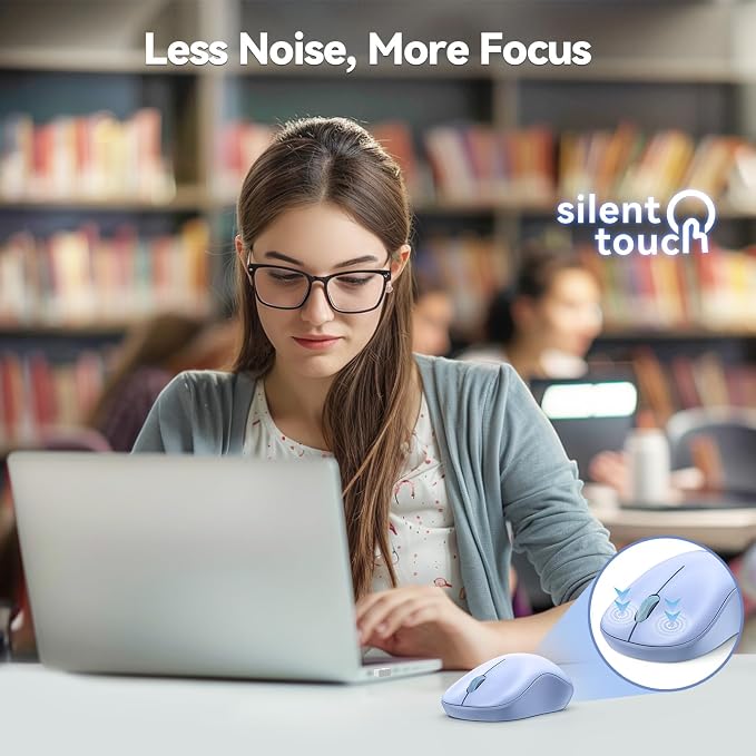 TECKNET Wireless Mouse for Laptop, 2.4G Silent Computer Mouse Quiet Click with 5 DPI Levels,Contoured Grip,Small Portable 30 Months Battery Cordless Mice for PC, Chromebook, Mac - Light Blue