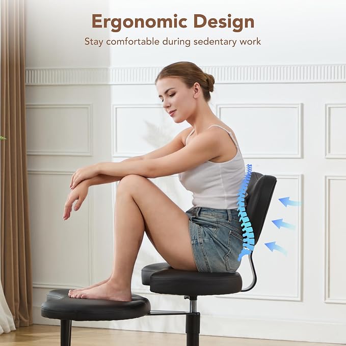 Cross Legged Office Chair, 360° Swivel Yoga Meditation Chair, Ergonomic Height Adjustable ADHD Criss Cross Office Chair with Wheels, Lumbar Support for Home Office, Black