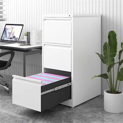 3 Drawer Vertical File Cabinet with Lock, Narrow Metal Steel Storage Cabinet for Home Office, Fits A4, Legal & Letter Size Files, Assembly Required