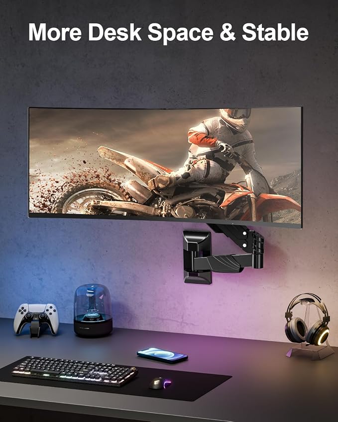 MOUNT PRO Monitor Wall Mount for 17-43" Ultrawide Screens, Single Wall Mount Monitor Arm Holds up to 33.1 lbs, Full Motion Adjustable Wall Bracket with VESA Extension Kit, VESA Mount Max 200x200mm