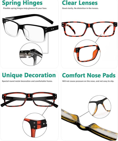 Eyekepper 5 Pack Reading Glasses for Men Spring Hinges Classic Readers +2.00