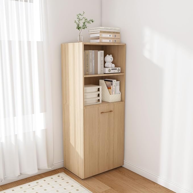 Folding Out Desk with Storage Shelves, Expandable Hidden Computer Desk, Foldable Space-Saving Pull Out Murphy Table, Writing Table with Wheels for Home Office Bedroom Small Spaces (Natural Wood.)
