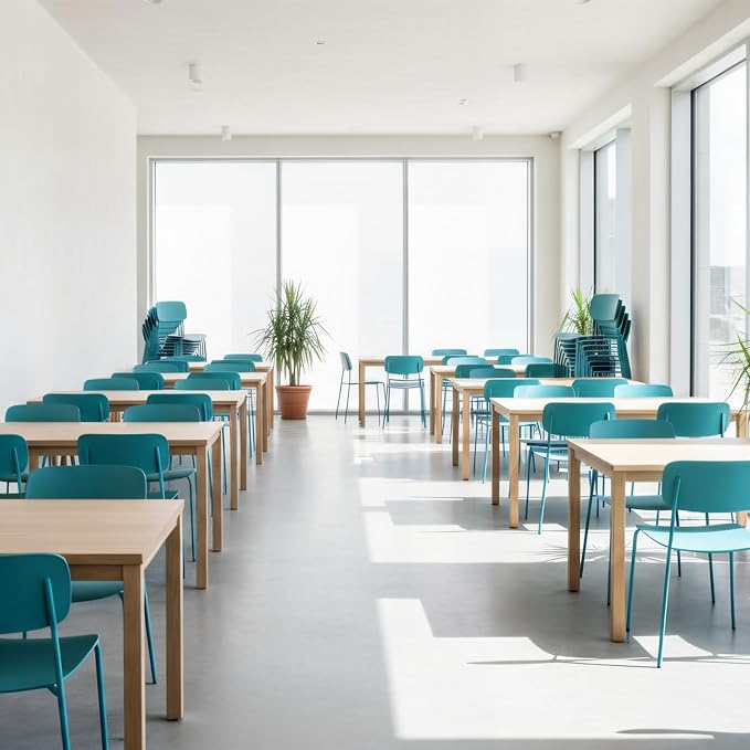 Sidanli Armless Stacking Chairs Set of 4, Office Waiting Room Chairs with Metal Legs and Ergonomic Plastic Seat, Metal Chairs Set of 4 for Conference Reception Dining Room, Blue