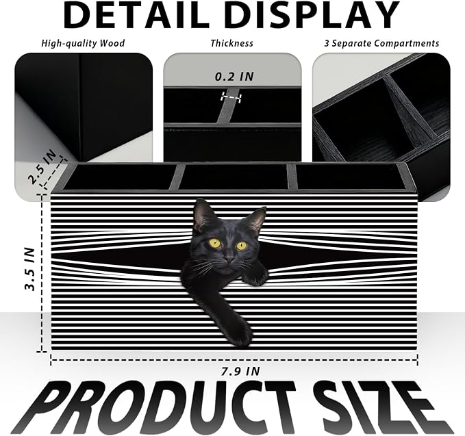Funny Black Cat Pen Pencil Holder for Desk, Black Cat Mom Lady Lovers Gifts for Women, Pet Lover Gifts Wooden Box Sign Decorations for Home Office Desk Tabletop