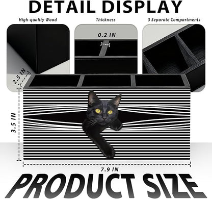 Funny Black Cat Pen Pencil Holder for Desk, Black Cat Mom Lady Lovers Gifts for Women, Pet Lover Gifts Wooden Box Sign Decorations for Home Office Desk Tabletop