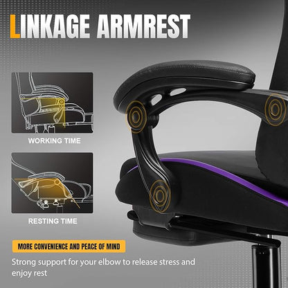 GTPLAYER Gaming Chair with Pocket Spring Cushion, Leather Office Chair with Ergonomic High Back & Lumbar Support for Back Pain Relief, Computer Game Chair for Adults, Purple/Black