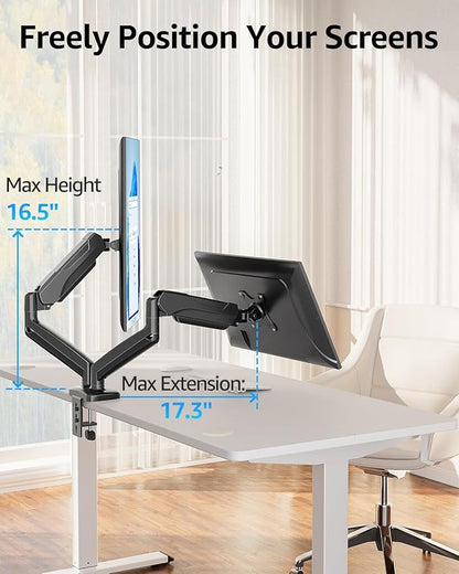 MOUNTUP Dual Monitor Stand for Desk, Monitor Arms for 2 Monitors 32 27 24 22 Inches, Height Adjustable Double Monitor Mount, VESA Mount with C-Clamp & Grommet Base, Holds 4.4-17.6lbs