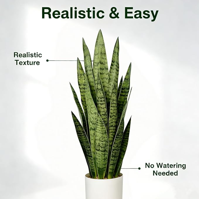 27" Artificial Snake Plant in White Pot, Realistic Faux Potted Plant for Home Office Decor, Low Maintenance Lifelike Silk Plant, Pet-Friendly Indoor Outdoor, No Watering Needed