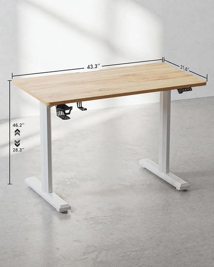 FEZIBO Standing Desk, 44 × 22 Inches Electric Height Adjustable, Sit and Stand Up, Computer Office Desk with Splice Board, White Frame/Light Rustic Top