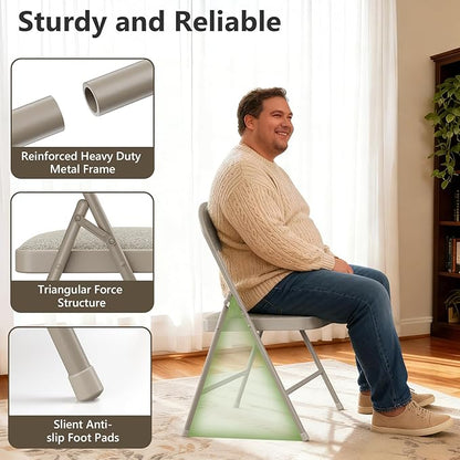 8 Pack Folding Chairs, Fabric Padded Folding Dining Chairs with Cushion Seat & Back, Indoor Outdoor Folding Chair Set for Home Office, Parties, Events, Wedding, Extra Guest Seating