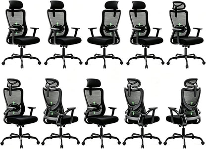 Marsail Ergonomic Office Chair with 3D Armrests, Pack of 10 | Office Desk Chair with High Back Mesh, Adjustable Lumbar Support, Rolling Work Swivel Task Chairs with Wheel, Headrest, home