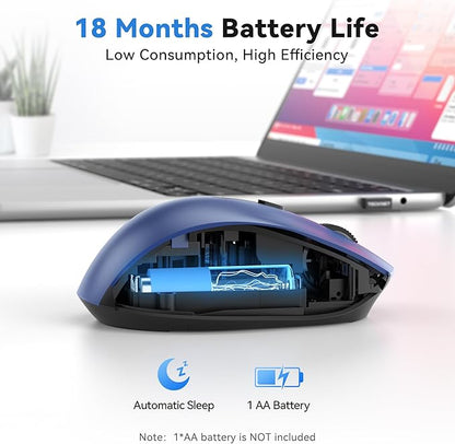 TECKNET Wireless Mouse for Laptop, (BT5.2/3.0 & 2.4G) Bluetooth Wireless Mouse, Silent Click, 5-Level Adjustable DPI, Ergonomic Portable Computer Mice for Laptop, PC, MacBook, Chromebook