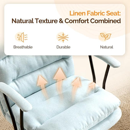 VINGLI Comfortable Office Desk Chairs with/No Wheels,Dual-Base,Removable Armrests,Adjustable Comfy Rolling Swivel Computer Task Nail Chair for Office,Sewing,Makeup Vanity,Teen,Linen Fabric,Mint Green