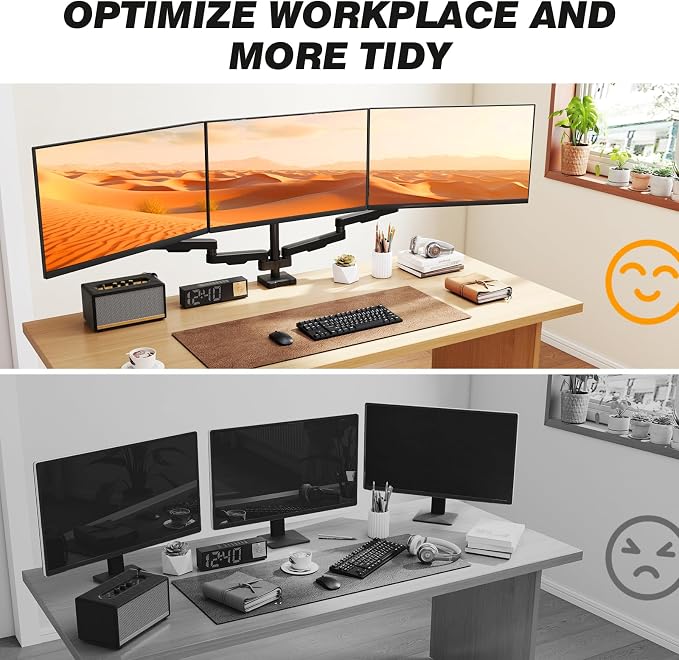 5Rcom Triple Monitor Mount Stand for 17-34 inch Computer Screens, Full Motion Monitor Dual Monitor Arms, Dual Monitor Arms Hold up to 22lbs, Gas Spring Monitor Stand, 75/100mm VESA Mount