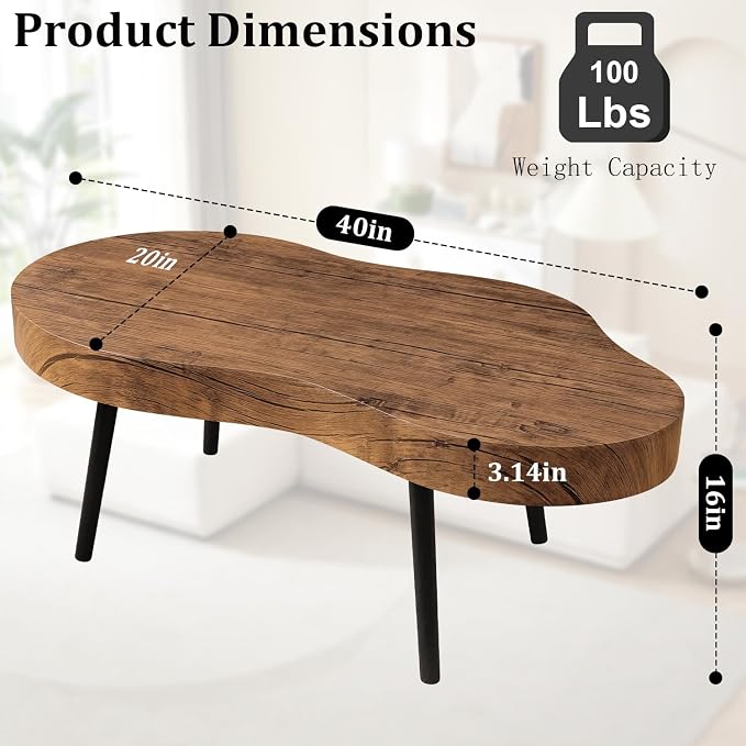 Small Living Room Coffee Tables Modern Classic Cloud-Shape Coffee Table Wooden Low Center Table for Bedroom Apartment Reception Room Easy Assembly Sturdy Light Brown