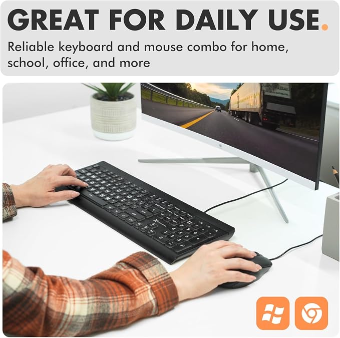 X9 Performance Wired Keyboard and Mouse Combo - Large Print Backlit Keys for Seniors, Lighted Computer Keyboard Wired, 7 LED Colors, 4 DPI Modes, USB Plug and Play for Windows PC