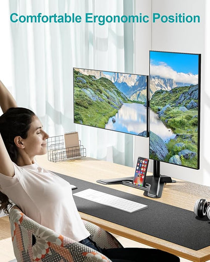 MOUNT PRO Dual Monitor Stand, Free-Standing Full Motion Monitor Desk Mount Fits 2 Screens up to 27 inches,17.6lbs with Height Adjustable, Swivel, Tilt, Rotation, VESA 75x75 100x100, Black