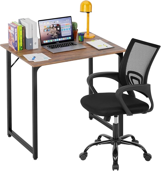 PayLessHere 32 Inch Home Office Desk and Chair Set,32 Inch Computer Desk with Ergonomic Height Adjustable Office Chair for Home Office (Vintage and Black)