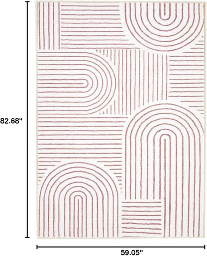 Lahome Abstract Washable Area Rugs 5x7, Soft Pink Rugs for Living Room Ultra-Thin Non-Shedding Bedroom Rug, Modern Throw Rug Large Carpet for Dining Room Office Darrell (5'x7',Pink/White)