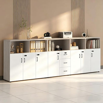File Cabinet with Password Lock, Wood Lateral Filing Cabinet for Letter/A4 Files, 3 Drawer with Door, Printer Stand with Open Shelves for Home Office