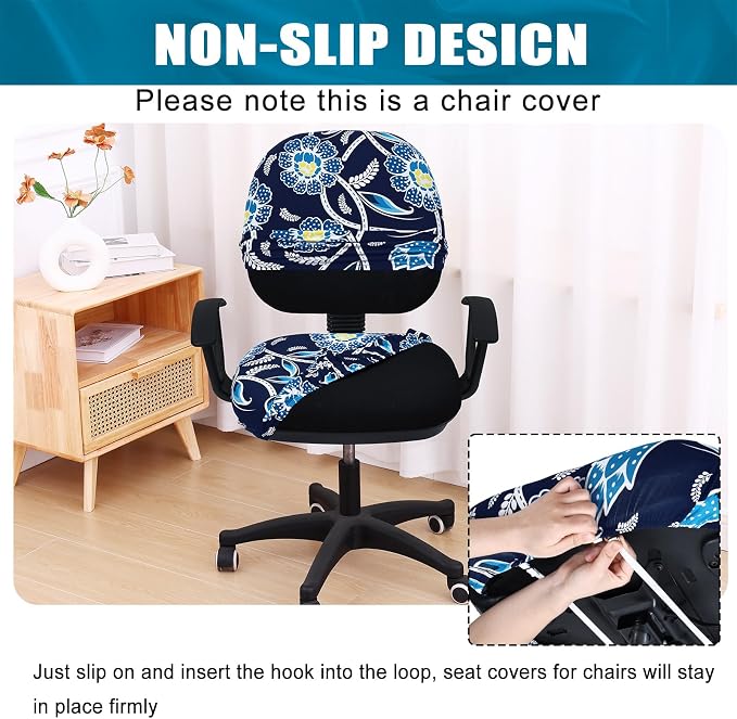 Smiry Stretch Printed Office Computer Chair Covers, Universal Washable Removable Desk Rotating Chair Slipcovers Protector, Seat + Backrest Cover - Midnight Blue
