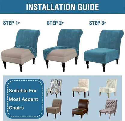 H.VERSAILTEX Armless Accent Chair Covers Thick Velvet Armless Chair Slipcovers High Stretch Chair Covers for Living Room Hotel Machine Washable Furniture Protector with Elastic Bottom, Peacock Blue