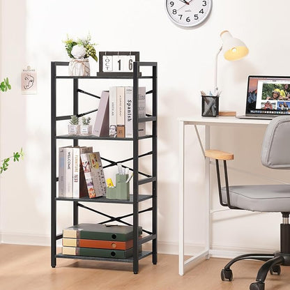 Yoobure 4 Tier Bookshelf - Small Book Shelf Industrial Bookcase, Narrow Book Case Book Storage Organizer for CD/Movie/Book, Bookshelves for Bedroom Office Living Room Charcoal Gray