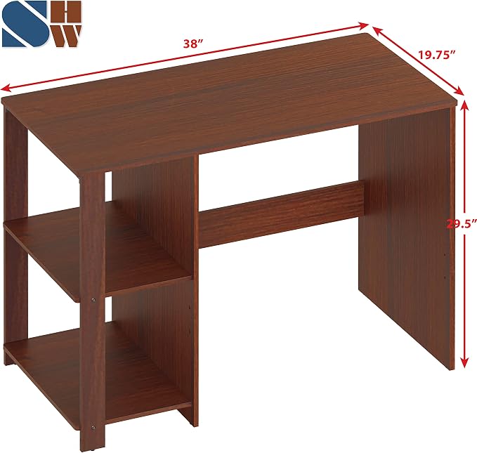 SHW 38-Inch Home Office Computer Desk with Shelves, Cherry
