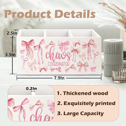 Thank You Appreciation Gifts for Women Boss Coworker Manager Nurse Employee Social Workers Wooden Pen Pencil Holder,Coquette Pink Bow Chaos Coordinator Makeup Brush Toothbrush Holder Organizer