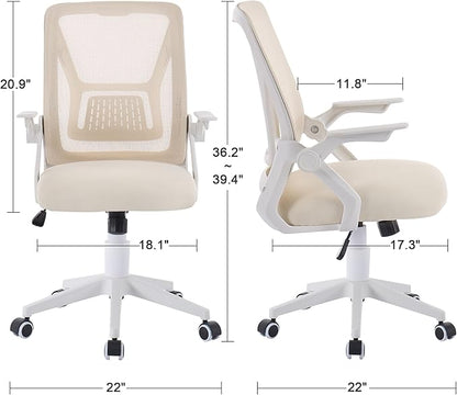 VECELO Mid-Back Swivel Ergonomic Office Chair with Adjustable Arms Mesh Lumbar Support for Computer Task Work, Beige