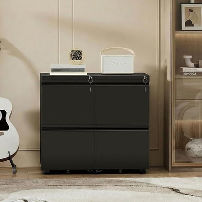 Bonusall 2 Drawer File Cabinet, Metal Rolling File Cabinets with Lock, Filing Cabinets for Home Office Fit A4/Letter/Legal, Easy Assembled, Black