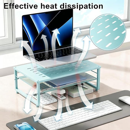 gianotter 2-Tier Metal Monitor Stand Riser, Desk Organizer for Monitor, Office Desk Storage Organizer for Office Supplies (Blue)