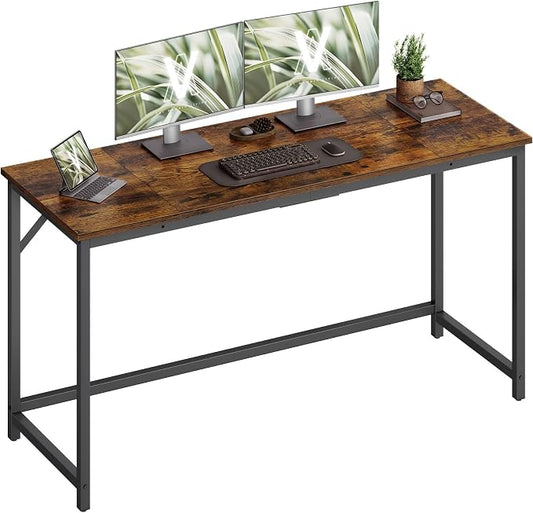 VASAGLE Computer Desk, Office Work Desk, 55.1 x 19.7 x 29.9 Inches, for Study, Bedroom, Home Office, Living Room, Rustic Brown and Ink Black ULWD214K101