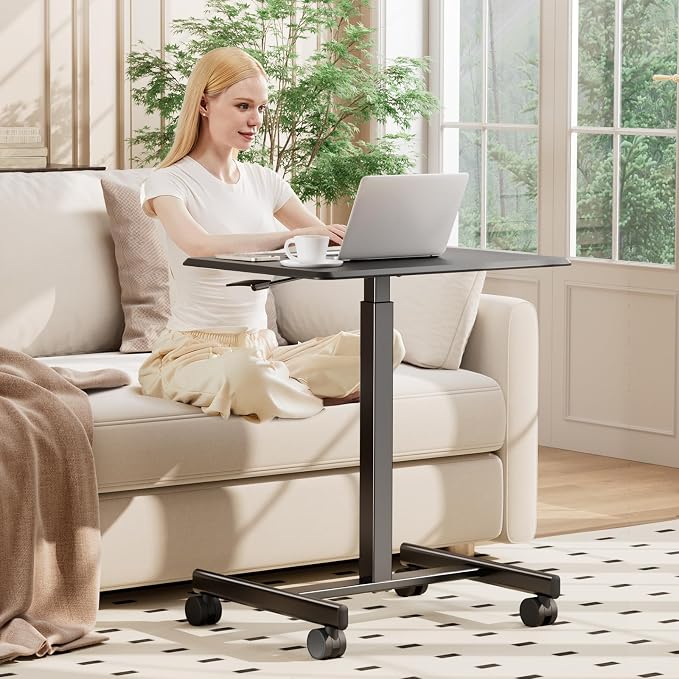 DUMOS Mobile Rolling Desk with Wheels Adjustable Height Small Standing Desks Portable Laptop PC Table Computer Workstation for Home Office Small Space Black