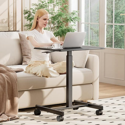 DUMOS Mobile Rolling Desk with Wheels Adjustable Height Small Standing Desks Portable Laptop PC Table Computer Workstation for Home Office Small Space Black