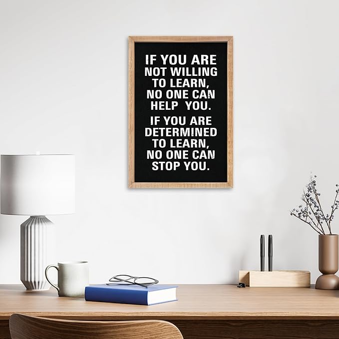 YWJKWLGS Inspirational Learn Quote Wall Art, 11x16 Framed Motivational Sign Office