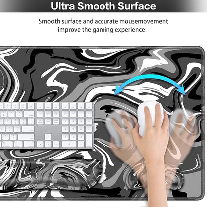 Desk Mat Black, Large Gaming Mouse Pad with Wrist Rest, 4in1 XXL Mousepad+Keyboard Wrist Rest+Mouse Pad Wrist Support+Cup Coaster Set Ergonomic Computer Desk Arm Wrist for Decor Home Office Women