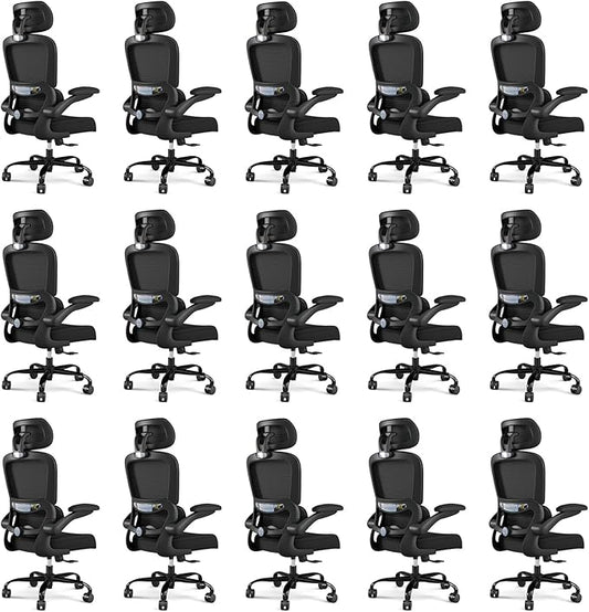 TRALT Office Chair Ergonomic Desk Chair, 330 LBS Home Mesh Office Desk Chairs with Wheels, Comfortable Gaming Chairs Black Pack of 15