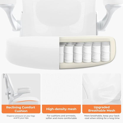 Office Chair Ergonomic Office Chair with Lumbar Support, Head Support, Rocking Function, Flip-up Armrests, Home Office Desk Chair, Suitable for Home, Office, White, 1 Pack