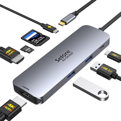 USB C Docking Station Dual HDMI Monitor, USB C to Dual HDMI Adapter with 2HDMI Ports, PD Charging, SD/microSD, USB A&C 3.0 Ports, Laptop Docking Station for Dell XPS/HP/Lenovo/Surface/Yoga etc