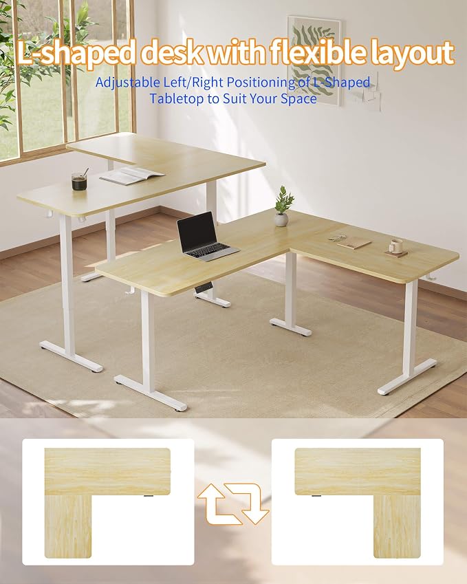 YIHAYO L Shaped Standing Desk Adjustable Height, 63 x 55 Inches Electric Corner Standing Desk with Splice Board, Computer Desk for Home Office, Natural