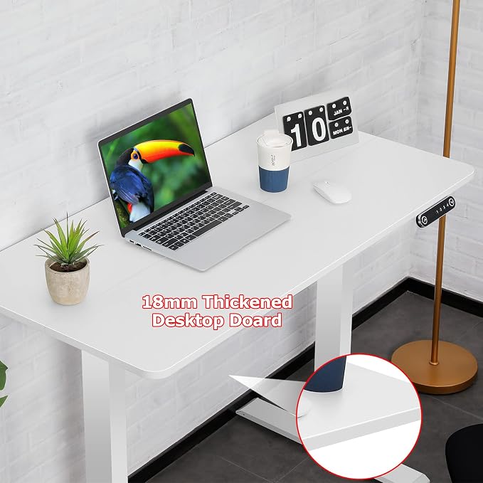 farexon 48 x 24 inch Standing Desk Electric Adjustable Height with Power Outlets, Stand up Desk with Wheels, Preset Heights Home Office Gaming Computer Workstations Table(White)